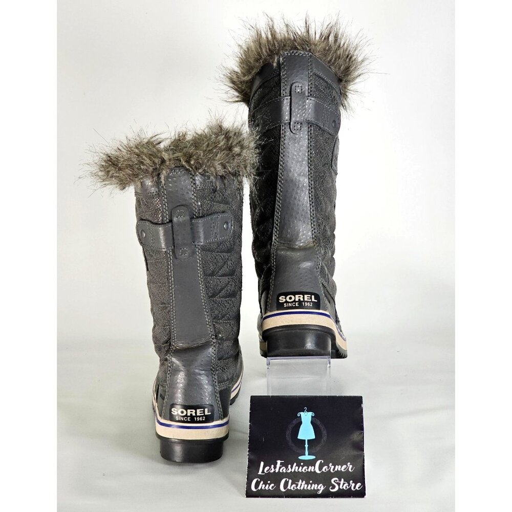 Sorel Women's Gray Tofino II Boots Tall Lace Winter Faux Fur Waterproof Sz 9 337 - Picture 7 of 15